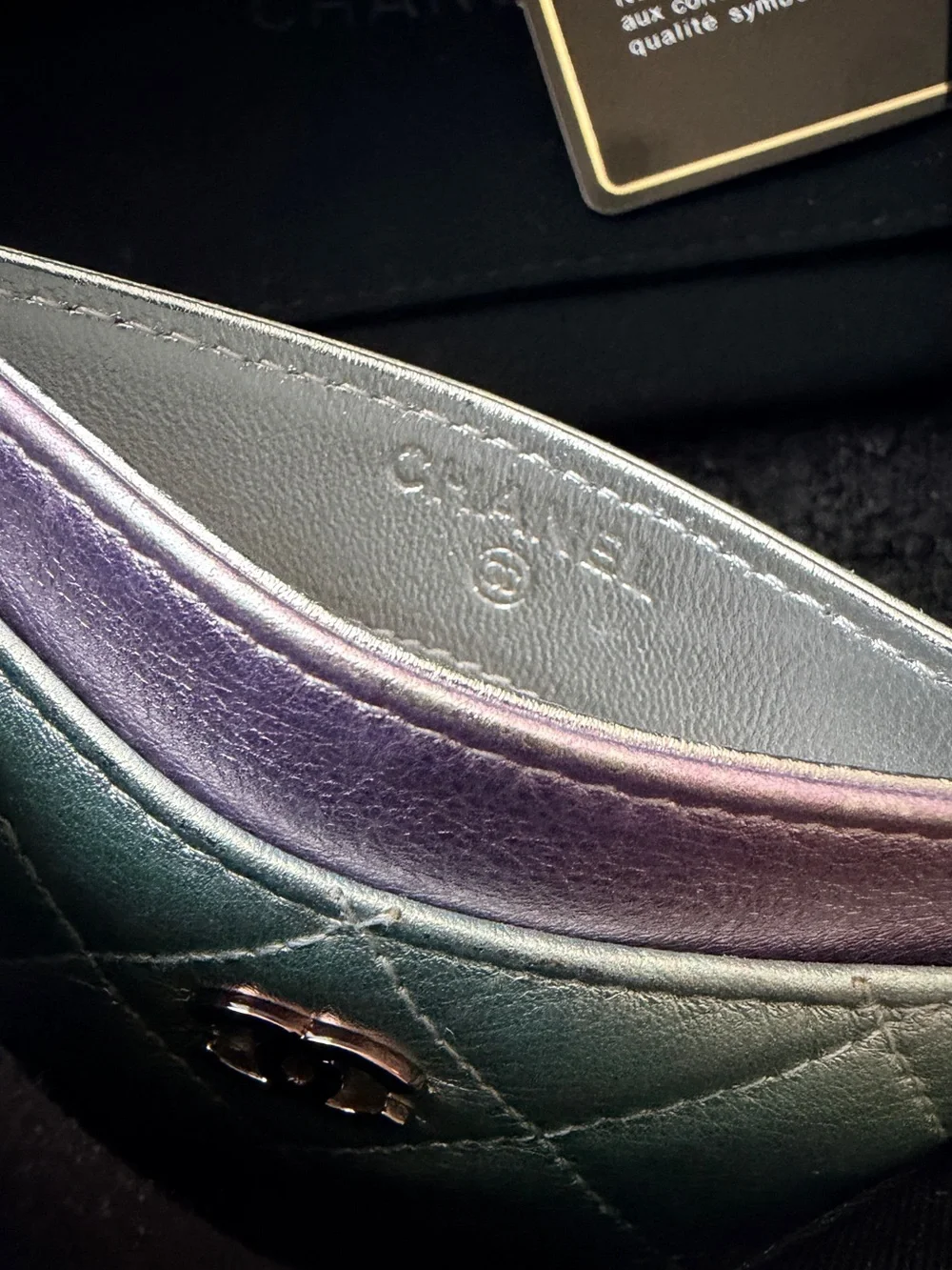 Auth Chanel 21K Metallic Rainbow Gradient Flat Card Holder